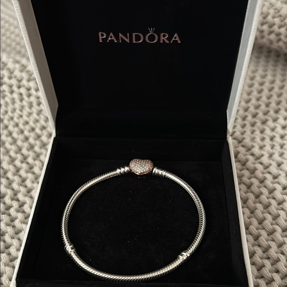 Pandora Silver and Gold Bracelet with Heart Clasp